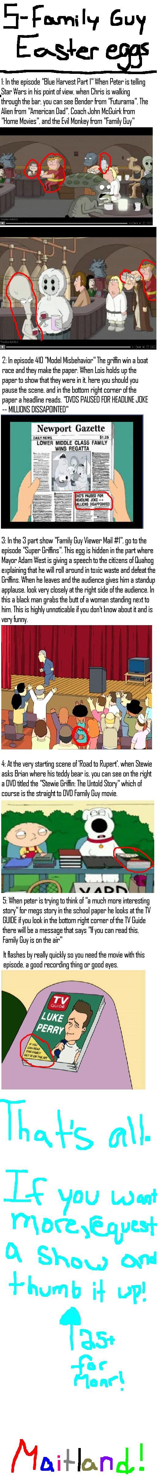 5 Family Guy Easter Eggs 5 Family Guy Easter Eggs. 5 Family guy easter eggs that I found. Please request what show to do next.<br /> SPONGEBOB EASTER EGGS YOU SAY?<br /> /fu