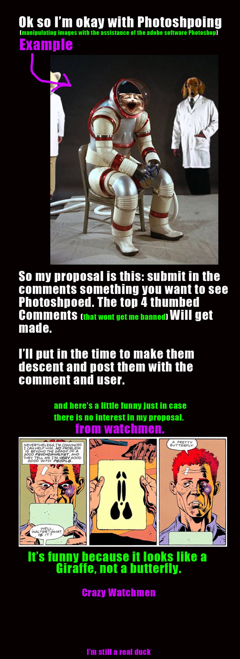 A proposal to FJ'ers A proposal to FJ'ers. Okay so the info is above. Comment with a suggestion for what I make in photoshop (sorry if the photoshpo thing is heavy handed just say i