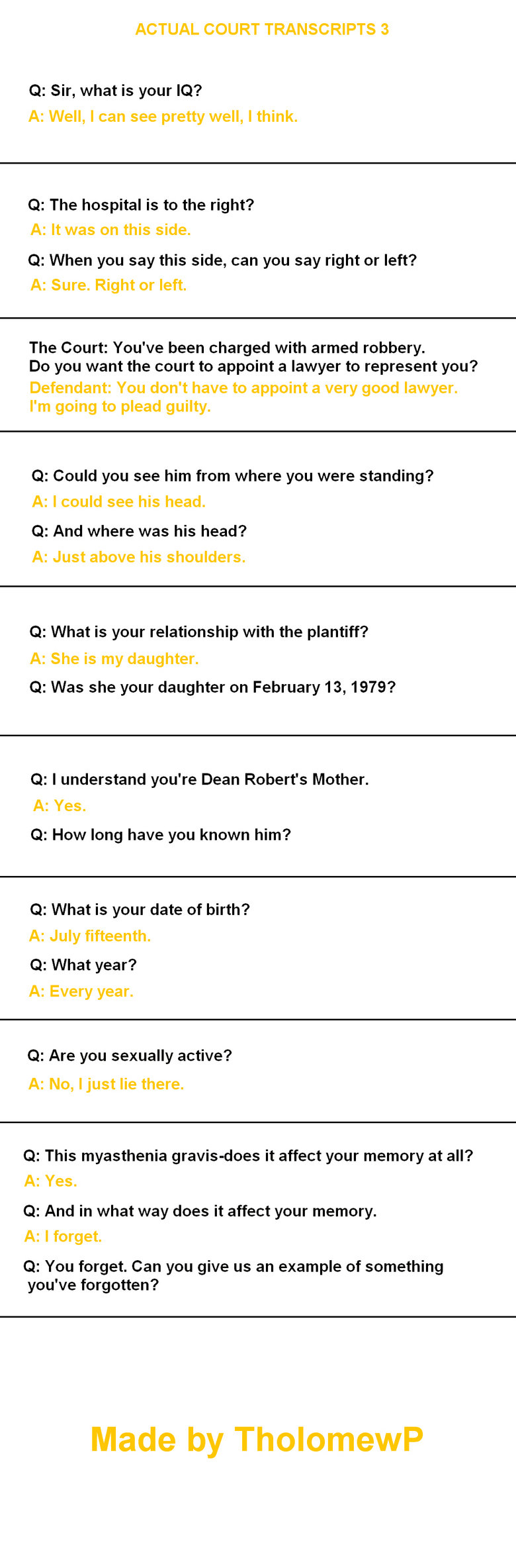 Actual Court Transcripts 3 Actual Court Transcripts 3. Part five here:<br /> /funny_pictures/945749/Actual+Court+Transcripts+5/<br /> Part four is here:<br /> /funny_pic