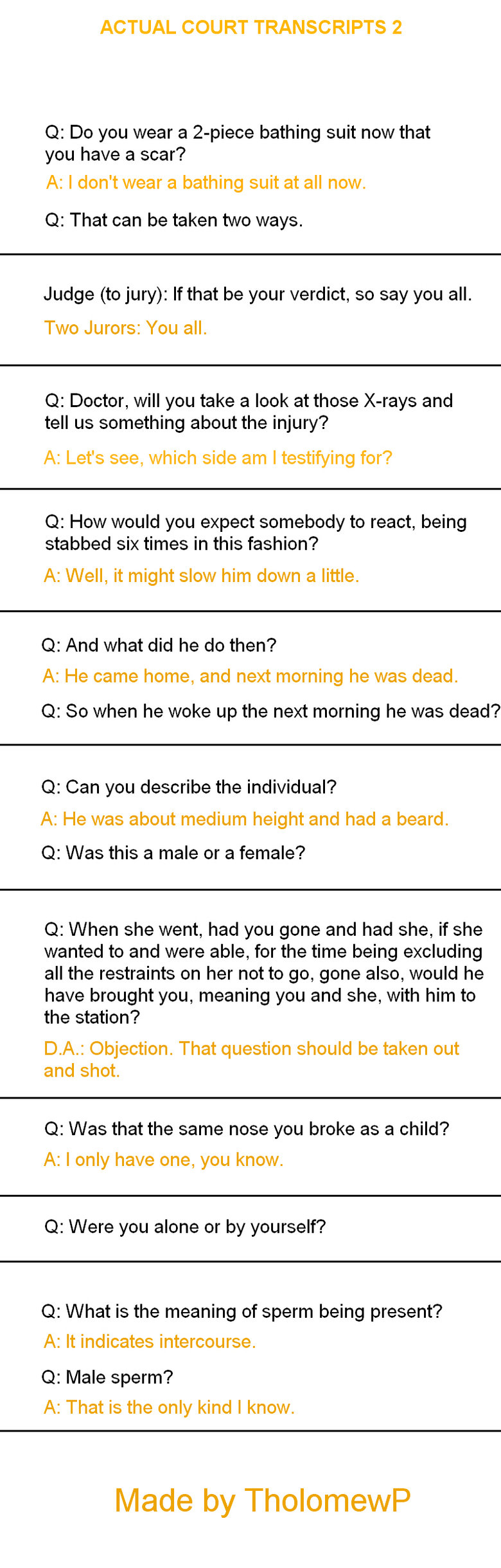 Actual Court Transcripts 2 Actual Court Transcripts 2. Part five here:<br /> /funny_pictures/945749/Actual+Court+Transcripts+5/<br /> Part four here:<br /> /funny_pictur
