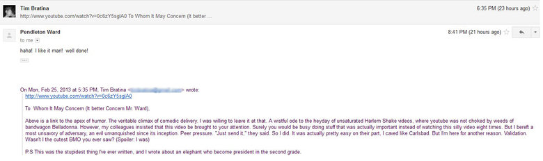 Adventure Time creator email (OC) Adventure Time creator email (OC). Some friends and I made an Adventure Time video. This is the email my friend sent Pendleton Ward and the response we got. I t