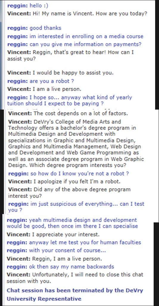 Anon is suspicious of everything. here it is all imgur.com/a/vozxZ. regain: hello " Vincent: Hi! My name is Vincent. How are you today? regain: good thanks rega