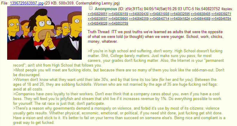 Anon Life Lessons Anon Life Lessons. source: 4chan subscribe for more leninscat 234 points : 4 hours ago reply So... quit your job, dump your girlfriend, and become a terrorist?