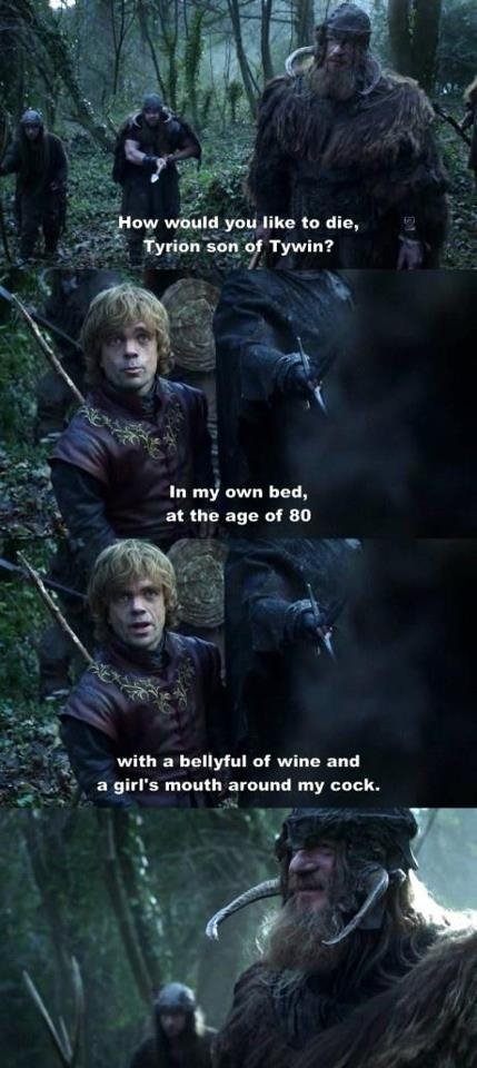 Another Small GoT Comp. Fun Fact, when they first did this scene, Tyrion said "- with a bellyfull of wine and a girl's cock around my mouth," and they