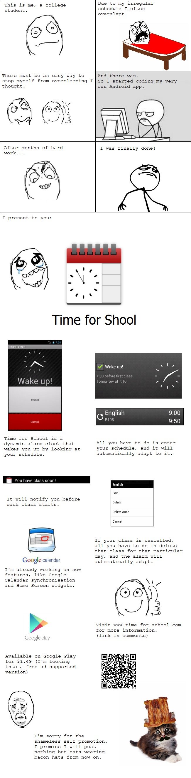 I made something for oversleeping studen I made something for oversleeping studen. Link to the website: Link to Google Play: play.google.com/store/apps/details?id=com.timeforschool. Due to my irregular
