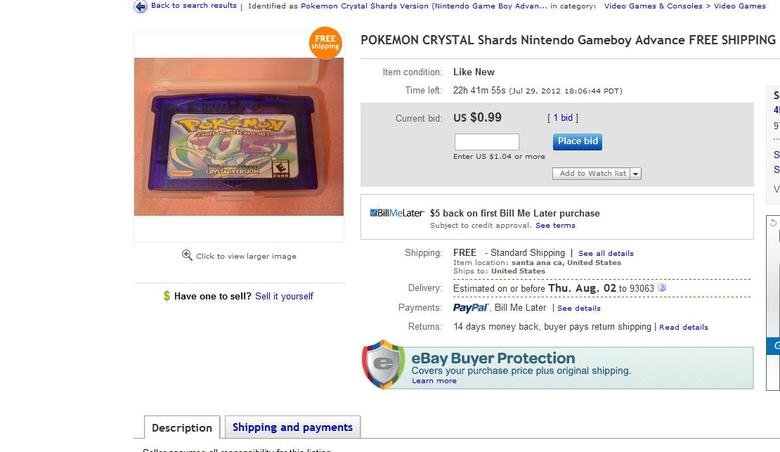 Is dis nigga serious? Is dis nigga serious?. www.ebay.com/itm/POKEMON-CRYSTAL-Shards-Nintendo-Gameboy-Advance-FREE-SHIPPING-/271026221866?pt=Video_Games_Games&hash=item3f1a6bf32a#ht_