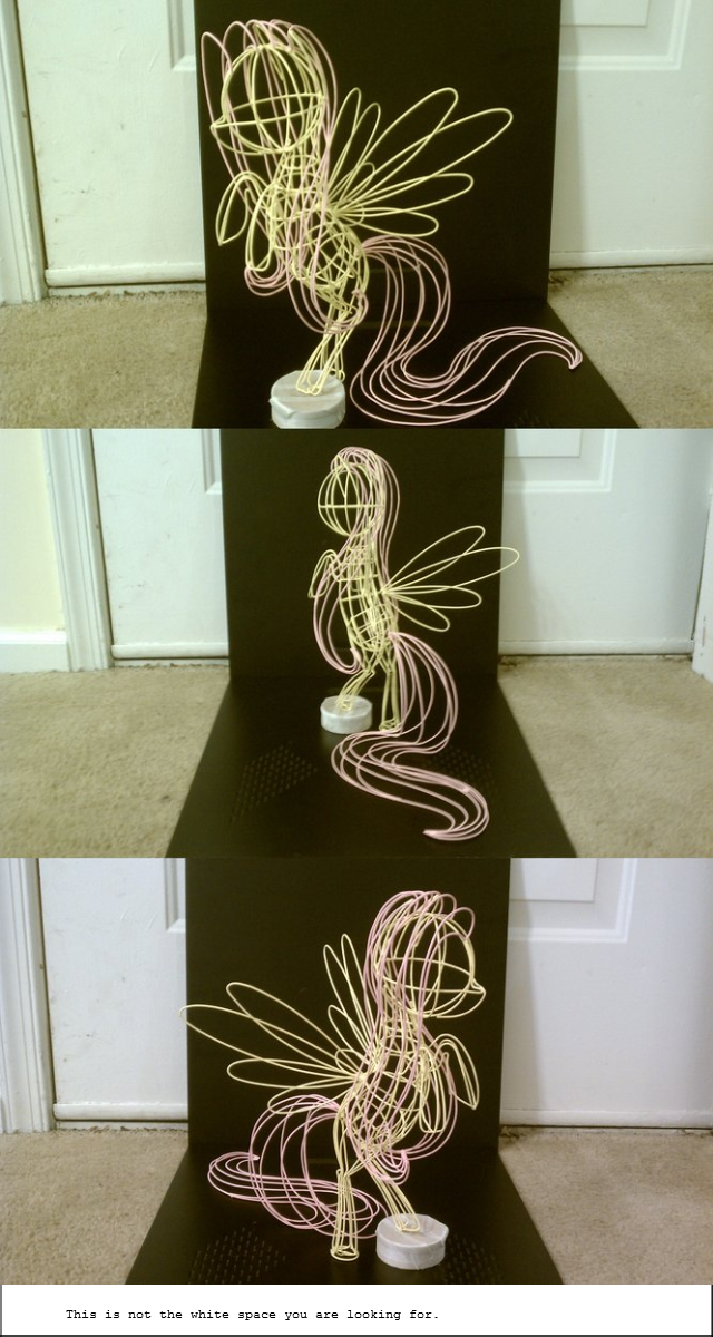 Metal Fluttershy Metal Fluttershy. Well you all wanted me to post up my next sculpture so here it is... Fluttershy! 14 inches tall and 15 inches long, over 60 feet of wire was u