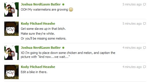 MineCraft racism MineCraft racism. Just a typical conversation about MineCraft and watermelons. You can friend him on facebook, he doesn't give a . Joshua Nerdgasm Butler: www.f