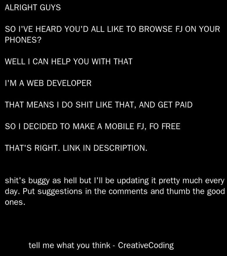 Mobile funnyjunk? I think so. Mobile funnyjunk? I think so.. EDIT: I UPDATED DIS WITH FASTER BROWSING. Yes, I know the thumbnails do not show up, I'm working on that. Also, it's looking like