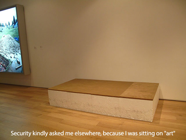 Modern "art" comp. - It's just god damn ridiculous. Pretentious retards looking at "art" made by money sniffin jews... I screwed up a piece of paper and left it on an empty pedestal in the artroom in my college. It sat there for 3 weeks before it was removed