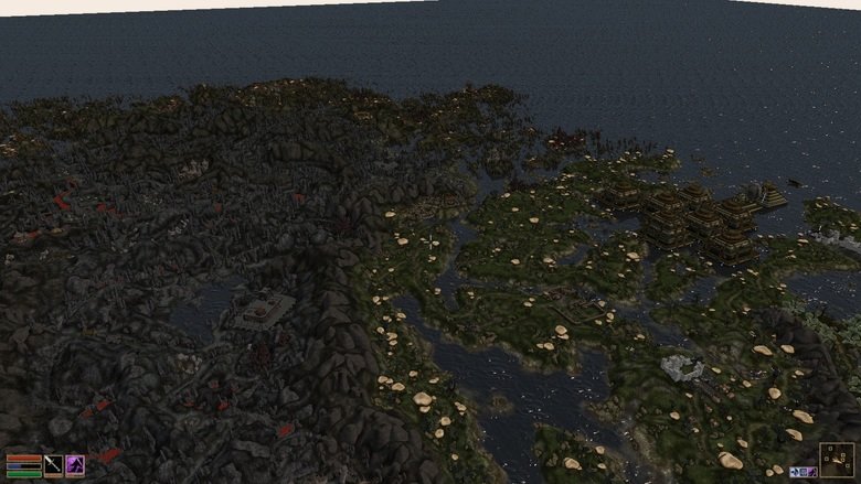 Morrowind Morrowind. I used some mods to change range of sight and improve graphics a little, and then 'walked' upwards thanks to some low-lewel levitation spell for abou