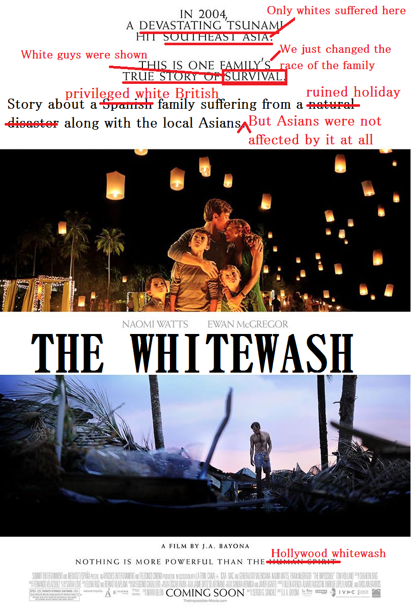 Mr Washee Washee Mr Washee Washee. But it's hard to ignore not only the overt whiteness of the lead family but the film's continual cutting to white victims and white mourners o