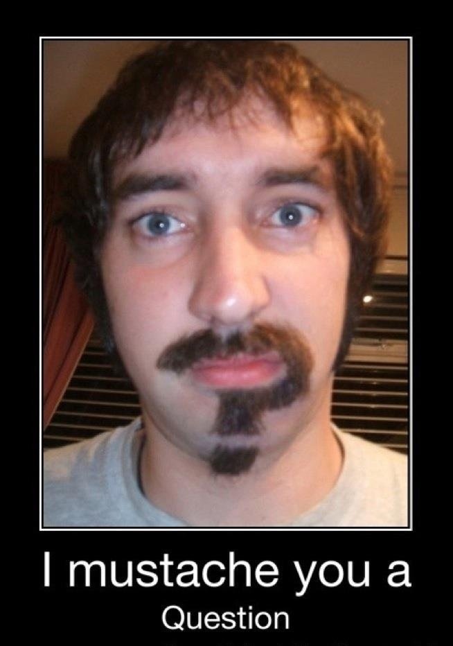 Mustache Mustache. Making a list of already used comments- (If you make up a new one, I'll add it to the list) But I'll shave it for later OR I'm bushy right now, shave